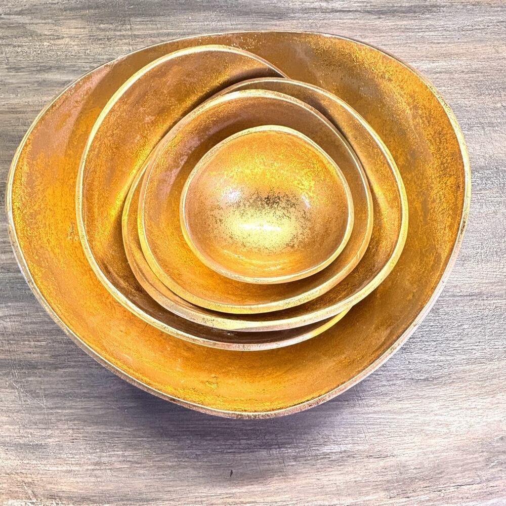 John-Richard 5Pc Nesting Decorative Bowl Set Matte White Gold Leaf Luxury